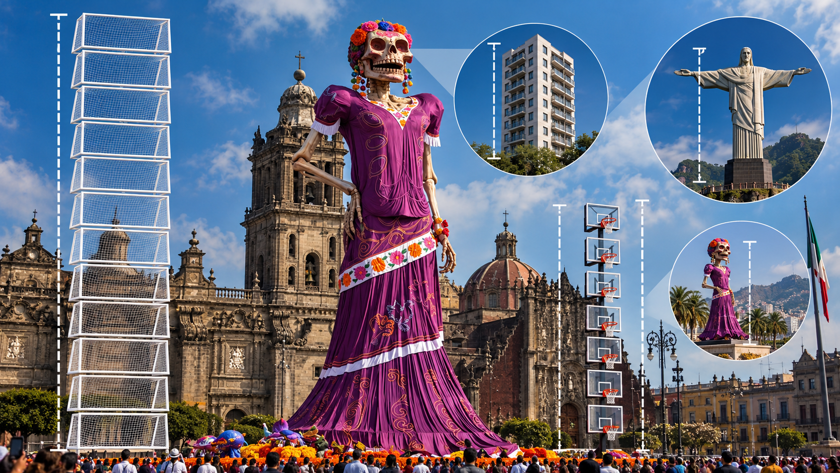 Megaofrenda del Zócalo exhibe una Catrina de más de 33 metros de altura